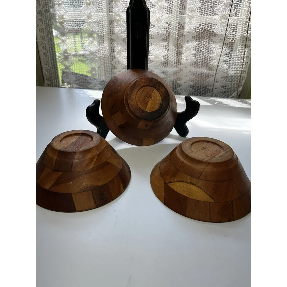 Vtg MCM Segmented Artisan Made Wood Bowl Bullseye Mark Patent Japan 6